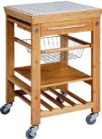 Linon 44031BMB-01-KD-U Bamboo Granite Top Kitchen Cart, Natural finish work island featuring an elegant granite top inlay, Two towel hooks and a slide out wire storage basket, One fixed shelf and a 4 bottle wine storage rack, 22" W x 22" D x 36.6" H Overall Dimensions, Spacious pull out storage drawer and chrome finished hardware, Heavy duty locking rubber casters for easy mobility and safety, UPC 753793809625 (44031BMB01KDU 44031BMB-01-KD-U 44031BMB 01 KD U) 