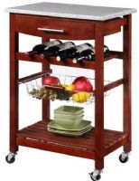 Linon 44037WENGE-01-KD-U - Kitchen Cart with Granite Top in Wenge, Elegant natural wood finish, Solid pine frame construction, Gorgeous grey and white granite top, Large utensil drawer, Wine rack accomodates 4 bottles, Wire basket perfect for frequently used items, Slatted open shelf, Casters for easy mobility, 33.88" H x 22.8" W x 15.63" D Dimensions, Casters for easy mobility (44037WENGE01KDU 44037WENGE 01 KD U) 