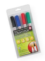 IDenti-Pen 44161 Identi-Pens 4-Pack; Marks on almost any surface; Built for heavy use with two permanent sharp point markers in one; Fine point on one end, extra fine on the other; Use on non-porous surfaces such as sports equipment, metal, glass, fabric, plastic, wood, as well as paper products; AP non-toxic approved; Set includes markers in 4 colors: Black, Red, Blue, Green; Colors subject to change; UPC 053482441618 (IDENTIPEN44161 IDENTIPEN-44161 IDENTIPEN/44161 TOOLS) 