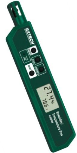 Extech 445580-NIST Humidity/Temperature Pen Kit with NIST Certificate; Dual LCD display for Temperature, Humidity, and advanced function indication; Measures Temperature (Degrees Celsius/Degrees Fahrenheit) and Relative Humidity simultaneously; Built-in Temperature and Humidity sensors for convenient operation; Max/Min memory functions for both Temperature and Relative Humidity; UPC: 793950456804 (EXTECH445580NIST EXTECH 445580-NISTL HUMIDITY TEMPERATURE)