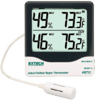 Extech 445713 Digital Indoor and Outdoor Hygro Thermometer, Displays Indoor/Outdoor Temperature and Humidity Simultaneously, Max/Min with Reset function, Humidity 10 to 99% RH, Temperature 14 to 140°F or -10 to 60°C, Accuracy +/-5%RH; +/-1.8°F, +/-1°C, Dim 4.3 x 3.9 x 0.78 in - 109x99x20mm, UPC 793950457139 (445-713 445 713) 