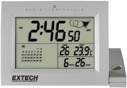 Extech 445810 Radio Controlled Thermometer Calendar/Clock with Alarm, Receives Time Code from NIST Radio Station WWVB (North American region), Large LCD displays Time, Temperature, Time Zone, Month, Week, Date, and Day, Automatically adjusts for daylight savings time (DST) (445-810 445 810)