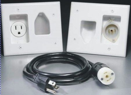 DataComm 45-0022-WH Recessed Pro-Power Kit with Locking Inlet, White, Includes our 45-0021 recessed cable plate, 45-0022 plate and a 6-ft. locking extension cord, UPC 660559007877 (450022WH 450022-WH 45-0022WH 45-0022)