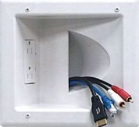 DataComm 45-0031-WH Recessed Low Voltage Media Plate with Duplex Receptacle, White; Low profile design fits behind the industry’s thinnest mounts and TV’s; Conceal multiple AV cables behind your HDTV; 15 Amp/125 Volt tamper resistant, duplex receptacle (UL Listed component); Old work box included; UPC 660559008416 (450031WH 450031-WH 45-0031WH 45-0031) 