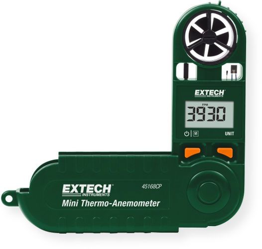 Extech 45168CP Mini Thermo Anemometer with Built in Compass; Pocket sized meter folds up for storage and extends up to 9