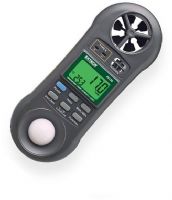 Extech 45170 Pocket Hygro-Thermo-Anemometer-Light Meter; Rugged 4-in-1 Environmental Meter; Ergonomic pocket size housing with large dual LCD simultaneous display of Temperature and Air Velocity or Relative Humidity; Characters on display reverse direction depending on Hygro-Thermo-Anemometer or Light Mode; UPC: 793950451700 (EXTECH45170 EXTECH 45170 HYGRO THERMO ANEMOMETER LIGHT METER) 