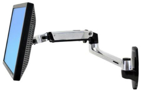 Ergotron 45-243-026 LX Wall Mount LCD Arm, Polished aluminum construction offers greater durability and enhanced aesthetics, Arm folds back over the base into a compact retracted position, Snap-fit cap secures interface of arm to extension for greater stability, Extends LCD up to 25