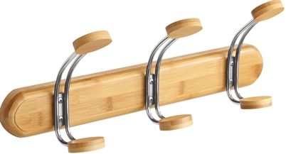 Safco 4612NA Bamboo Wall Rack 3 Hook, Natural, Included Mounting Hardware, 3 doubles Hook Quantity, Dimensions 18