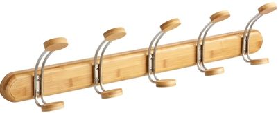 Safco 4613NA Bamboo Wall Rack 5 Hook, Natural, Included Mounting Hardware, 5 doubles Hook Quantity, Dimensions 30