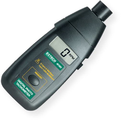 Extech 461893-NIST Photo Tachometer with NIST Certificate; Non-contact measurements from 5 to 99999 rpm; 2 to 6 inches measurement distance (depending on ambient light); Large 5 digit LCD display is easy to read; Built-in memory recalls Last/Max/Min value stored; Auto-ranging with 0.05 percent accuracy; Make non-contact rpm measurements of rotating objects; UPC: 793950478936 (EXTECH461893NIST EXTECH 461893-NIST TACHOMETER)