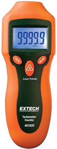 Extech 461920 Mini Laser Photo Tachometer Counter, Large 5 digit LCD Display with Backlighting, 2 to 99999 RPM Range, 1.6ft (500mm) Target Distance, 0.05% Basic Accuracy, Take Non-contact RPM Measurements of Rotating Objects, Use Reflective Tape On Object to be Measured and Point the Integral Laser, Memory Button for Last/MAX/MIN Readings, UPC 793950469200 (46-1920 461-920 4619-20)