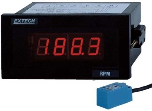 Extech 461950 Panel Mount Tachometer, Measure RPMs from 5 to 99,990rpm with microprocessor quartz crystal accuracy of 0.05% + 1digit, Resolution from 0.1rpm (5 to 1000rpm) to 1rpm (1000 to 9999rpm) to 10rpm (10,000rpm to 99,990rpm), Large 4 digit LED display updates once per second (rpm greater than 60), UPC 793950469507 (461-950 461 950)