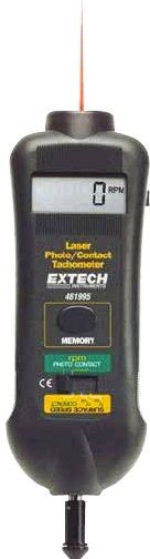 Extech 461995 Laser Photo/Contact Tachometer, Unique display where characters reverse direction depending on measurement mode you are in, Large 0.4 (5 digit) LCD display, Microprocessor based with quartz crystal oscillator to maintain high accuracy, UPC 793950469958 (461-995 461 995)