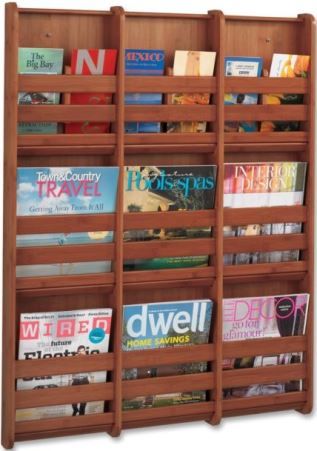 Safco 4624CY Bamboo Magazine Wall Rack 9 Pocket, Cherry, 9 Magazine or 18 Pamphlet Compartment Quantity, Optional Divider (for pamphlet size), Includes Mounting Hardware, Comes with removable dividers ensuring it can always meet your changing literature needs, Dimensions 29