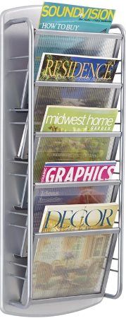 Safco 4642GR Impromptu 5 Pocket Magazine, Gray; Heavy-duty steel; Powder coat finish; Three pocket wall rack to display business forms, corporate literature, etc.; Includes wall mounting hardware; Dimensions 29.5