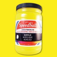 Speedball 4643 Acrylic Screen Printing Ink Medium Yellow 32 oz; Brilliant colors for use on paper, wood, and cardboard; Cleans up easily with water; Non-flammable, contains no solvents; AP non-toxic, conforms to ASTM D-4236; Can be screen printed or painted on with a brush; Archival qualities; 32 oz; Medium Yellow color; Dimensions 3.62" x 3.62" x 6.12"; Weight 3.23 lbs; UPC 651032046438 (SPEEDBALL4643 SPEEDBALL 4643 SPEEDBALL-4643) 