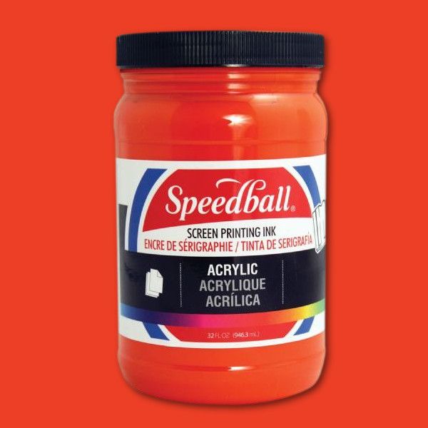 Speedball 4645 Acrylic Screen Printing Ink Fire Red 32 oz; Brilliant colors for use on paper, wood, and cardboard; Cleans up easily with water; Non-flammable, contains no solvents; AP non-toxic, conforms to ASTM D-4236; Can be screen printed or painted on with a brush; Archival qualities; 32 oz; Fire Red color; Dimensions 3.62