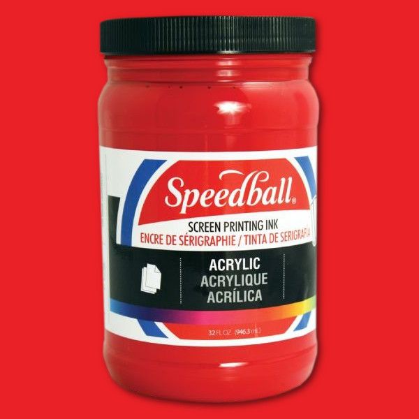 Speedball 4646 Acrylic Screen Printing Ink Medium Red 32oz; Brilliant colors for use on paper, wood, and cardboard; Cleans up easily with water; Non-flammable, contains no solvents; AP non-toxic, conforms to ASTM D-4236; Can be screen printed or painted on with a brush; Archival qualities; 32 oz; Medium Red color; Dimensions 3.62