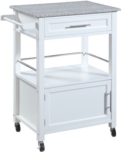 Linon 464808WHT01U Mitchell Kitchen Cart with Granite Top; Perfect for adding extra storage and work space to a kitchen, is a versatile accent; A granite top adds durability and classic style to the cart; A spacious drawer, cabinet area and open shelf provices ample storage space for supplies and gadgets; UPC 753793933733 (464808-WHT01U 464808WHT-01U 464808-WHT-01U)