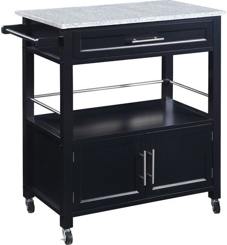 Linon 464809BLK01U Cameron Kitchen Cart with Granite Top; Perfect for adding extra storage and work space to a kitchen, is a versatile accent; A granite top adds durability and classic style to the cart; A spacious drawer, cabinet area and open shelf provices ample storage space for supplies and gadgets; UPC 753793933740 (464809-BLK01U 464809BLK-01U 464809-BLK-01U)