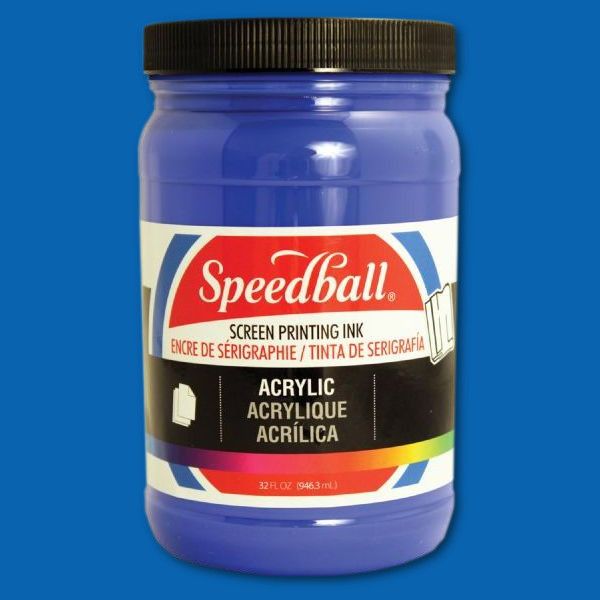 Speedball 4651 Acrylic Screen Printing Ink Ultra Blue 32 oz; Brilliant colors for use on paper, wood, and cardboard; Cleans up easily with water; Non-flammable, contains no solvents; AP non-toxic, conforms to ASTM D-4236; Can be screen printed or painted on with a brush; Archival qualities; 32 oz; Ultra Blue color; Dimensions 3.62