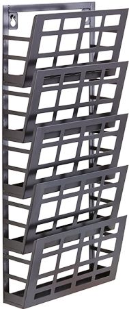 Safco 4661BL Grid Magazine Rack, 5 Pocket, Black; Display business forms, corporate literature, industry magazines or other magazine and literature pieces; 5 Compartment; Compartment Size 9 1/4