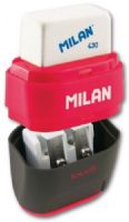 Milan 4706116D Compact Duo Sharpener/Eraser Display; Combo item has a soft synthetic rubber eraser on one end, Carbon steel sharpener blade on the other; Two-color barrel has a soft touch feel; Display of 16 pieces; Dimensions 4.25" x 6.50" x 2.76"; Weight 1.48 lbs; EAN 8411574040064 (MILAN4706116D MILAN 4706116D 4706116 D MILAN-4706116D 4706116-D) 