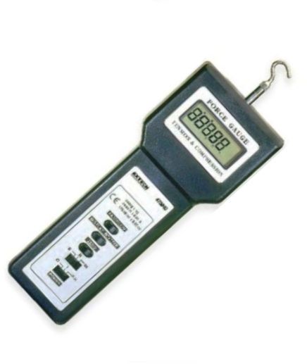 Extech 475040 Digital Force Gauge; 5 digit LCD with reversible display feature to match viewing angle; Exclusive load cell measurement transducer; Overrange, low battery and advanced function indication; Zero Adjust push-button and Peak Hold switch; Selectable fast/slow response; Optional test stand permits precise tension/compression analysis; UPC: 793950470404 (EXTECH475040 EXTECH 475040 FORCE GAUGE)