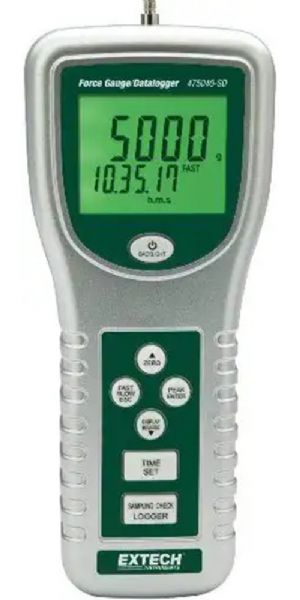 Extech 475040-SD-NIST Digital Force Gauge/Datalogger with NIST Certificate, 5000g. 176 oz. and 49 Newtons measurement capacity, Overload capacity 10kg, Full scale deflection 2.00mm, Accuracy (23C) +/- (0.4% + 1 digit), Large dual backlit LCD with reversible display feature to match viewing angle (475040SDNIST 475040SD-NIST 475040-SDNIST 475040SD 475040 SD 475-040 475 040)