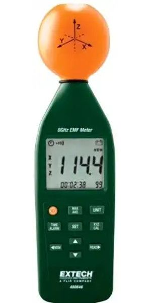 Extech 480846 RF 8GHz Electromagnetic Field Strength Meter; For electromagnetic field strength measurement including mobile phone base station antenna radiation, RF power measurement for transmitters, wireless LAN (Wi-Fi) detection/installation, wireless communication applications (CW, TDMA, GSM, DECT) and microwave leakage; UPC 793950488461 (48--0846 480846 480 846 4808-46)