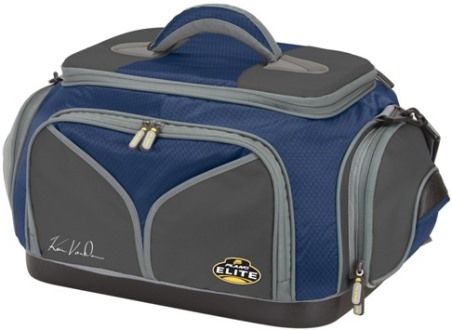 Plano 4870-40 Kevin Van Dam KVD Signature Series Tackle Bag with 5 Utilities, Blue/Gray; Includes five 3750 ProLatch StowAway utility boxes; Molded waterproof, non-skid base; Padded removable shoulder strap; Four zippered pockets, three external pockets and multiple interior pockets; Dimensions 23.5''L x 14.5''W x 14''H; UPC 024099448703 (487040 4870 40 487-040)