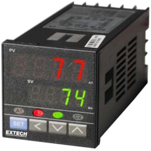 Extech 48VFL11 Temperature PID Controller 1/4 DIN with Two Relay Outputs, Dual 4-digit LED displays for process and setpoint values, Easy programming & navigation with user-friendly menus and tactile keypad, Fuzzy Logic PID offers intuitive control simulating human control logic, Accepts thermocouple and RTD inputs, UPC 793950480113 (48VFL-11 48VFL 11)