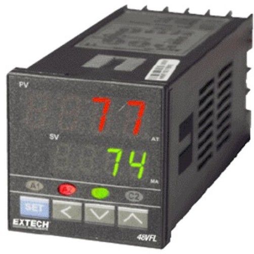 Extech 48VFL13 Temperature PID Controller 1/16 DIN with 4-20mA Output, Dual 4-digit LED displays for process and setpoint values, Easy programming & navigation with user-friendly menus and tactile keypad, Fuzzy Logic PID offers intuitive control simulating human control logic, UPC 793950480137 (48VFL-13 48VFL 13)