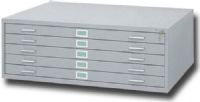 Safco 4998G Five Drawer Gray Steel Flat File; Classic modular files featuring electrically-welded heavy-gauge steel construction, double-thick wraparound corners, integral cap, and sturdy inner frames; Five-drawer files store up to 500 sheets per unit active filing, 750 sheets semi-active, and 1000 sheets inactive; All files stack securely up to five units high with anti-slip pads between units to eliminate shifting; UPC 073555499834 (SAFCO4998G SAFCO 4998G 4998 G SAFCO-4998G 4998-G) 