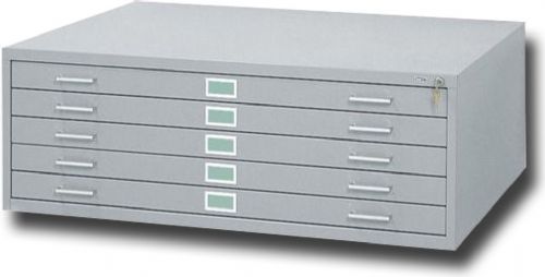 Safco 4998G Five Drawer Gray Steel Flat File; Classic modular files featuring electrically-welded heavy-gauge steel construction, double-thick wraparound corners, integral cap, and sturdy inner frames; Five-drawer files store up to 500 sheets per unit active filing, 750 sheets semi-active, and 1000 sheets inactive; All files stack securely up to five units high with anti-slip pads between units to eliminate shifting; UPC 073555499834 (SAFCO4998G SAFCO 4998G 4998 G SAFCO-4998G 4998-G)