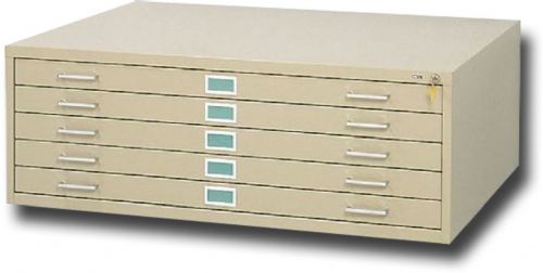 Safco 4998S Five Drawer Sand Steel Flat File; Classic modular files featuring electrically-welded heavy-gauge steel construction, double-thick wraparound corners, integral cap, and sturdy inner frames; Five-drawer files store up to 500 sheets per unit active filing, 750 sheets semi-active, and 1000 sheets inactive; All files stack securely up to five units high with anti-slip pads between units to eliminate shifting; UPC 073555499865 (SAFCO4998S SAFCO 4998S 4998 S SAFCO-4998S 4998-S)