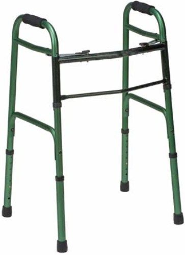 Mabis 500-1044-1200 Two-Button Release Aluminum Folding Walkers w/ Rubber Tips, Green, Two-button release for easy folding, compact storage and lateral access, Adjustable height in 1
