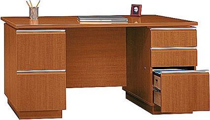 Bush 500-025-8200 Milano Double Pedestal Desk, Accepts Pencil Drawer/Keyboard, Scratch and stain-resistant Diamond Coat finish, Shaped PVC edge banding resists collisions and dents, Desk pedestals include box/box/file and file/file combinations, Lockable file drawers hold letter- or legal-size files (500 025 8200 5000258200)