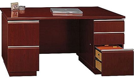 Bush 500-025-9000 Milano Double Pedestal Desk, Accepts Pencil Drawer/Keyboard, Scratch and stain-resistant Diamond Coat finish, Shaped PVC edge banding resists collisions and dents, Desk pedestals include box/box/file and file/file combinations (500 025 9000 5000259000)
