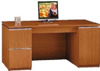 Bush 500-030-8200 Milano 66 Inch Credenza, Golden Anigre Finish, Expandable with a hutch, Pencil-keyboard drawer is included, Durable Diamond Coat finish resists stains and scratches, Shaped PVC edge banding to prevent collisions and dents, 2 lockable file drawers hold letter or legal sized files (500 030 8200 5000308200) 