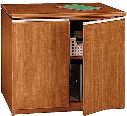 Bush 500-205-8200 Milano 36 Inch Storage Cabinet, Golden Anigre Finish, Accepts the bookcase hutch, Sturdy extruded aluminum door pulls, 1 adjustable shelf behind the cabinet doors, European-style, self-closing, adjustable hinges, Levelers adjust for stability on uneven floors (500 205 8200 5002058200)