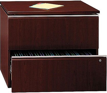 Bush 500-220-9000 Milano Lateral File, Harvest Cherry Finish, Top surface has a scratch and stain-resistant Diamond Coat finish, Shaped PVC edge banding resists collisions and dents, Levelers adjust for stability on uneven floors, Each drawer opens on full extension ball bearing drawer slides, Lockable drawers hold letter or legal size files, UPC 042976209001 (500-220-9000 500-220-9000)