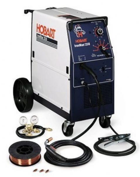 Hobart 500408 Ironman 250 200 Amp Beta-Mig Mig and Flux Cored Welder, 90 - 750 IPM Wire Feed Speed, 30 - 250 A Current Range, MIG and Flux Cored Processes, Welds 22 gauge up to 1/2 inch material in a single pass, Handles wire spools up to 12 in - 33 lb - wire feed speed adjusts from 90 to 750 IPM, Built-in thermal overload protects the unit (500 408 500-408 500408) 