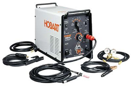 Hobart 500425 Tigmate 230-Volt AC/DC, Tig and Stick Welding Package with Foot Control, AC output for superior aluminum welding, DC output for mild and stainless steel; Four-position polarity and range selector switch offers two AC current ranges, DC electrode (-) for TIG, and DC electrode (+) for Stick; UPC 715959232913 (500-425 50042 5004 HOB-500 425)