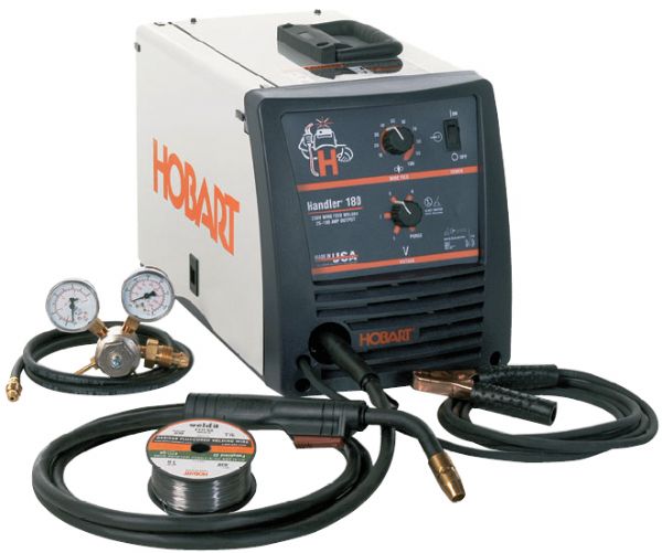 Hobart 500501 Handler 180 Gas Metal Arc Welder, 25 - 180 amps, Operates on 230 volt power, 25-180 amp range; 30% duty cycle at 130 amps 20 volts, 4 output voltage settings with wire feed tracking for quick & easy adjustment & one purge setting (500 501   500-501   50050   HOB-500501) 