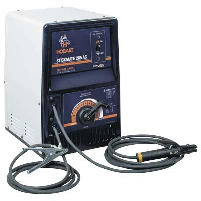 Hobart 500502 Stickmate 205 AC Welder, 205 Amp, 230 Volt, Fully varnished magnetic coils for enhanced coil reliability and life, Max. 80 Open-circuit voltage assists with arc starting and arc stability; Accu-Set amperage indicator for accurately controlling amperage or heat output; UPC 715959314206 (500 502 500-502 50050 HOB-500502) 