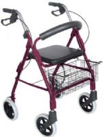 Mabis 501-1028-0700 Lightweight Aluminum Rollator, Burgundy, Curved padded backrest and flip-up cushioned seat, Height adjustable handles in 1" increments; 32"–36", Secure bicycle-style loop-lock handbrakes with ergonomic handgrips, 2-position storage basket, Folds for storage and transportation, Latex Free (501-1028-0700 50110280700 5011028-0700 501-10280700 501 1028 0700) 