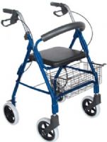 Mabis 501-1028-2100 Lightweight Aluminum Rollator, Royal Blue, Curved padded backrest and flip-up cushioned seat, Height adjustable handles in 1" increments; 32"–36", Secure bicycle-style loop-lock handbrakes with ergonomic handgrips, 2-position storage basket, Folds for storage and transportation, Latex Free (501-1028-2100 50110282100 5011028-2100 501-10282100 501 1028 2100) 