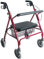 Mabis 501-1032-0700 Extra-Wide Heavy-Duty Steel Bariatric Rollator, Burgundy, Straight padded backrest, Height adjustable handles in 1" increments; 34-1/2" - 38-1/2", Secure bicycle-style loop-lock handbrakes with ergonomic handgrips, Available in two fashionable colors, Latex Free (501-1032-0700 50110320700 5011032-0700 501-10320700 501 1032 0700) 