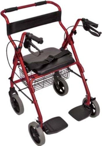 Mabis 501-1018-0700 Transport/Rollator Chair, Burgundy, Quickly converts from a rollator to a transport chair, Nylon padded backrest with handgrips, Adjustable seatbelt, Height adjustable handles, Secure bicycle-style loop-lock handbrakes with ergonomic handgrips, Folds for easy storage and transportation (501-1018-0700 50110180700 5011018-0700 501-10180700 501 1018 0700)